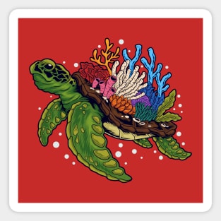 Sea Turtle Coral Illustration Magnet